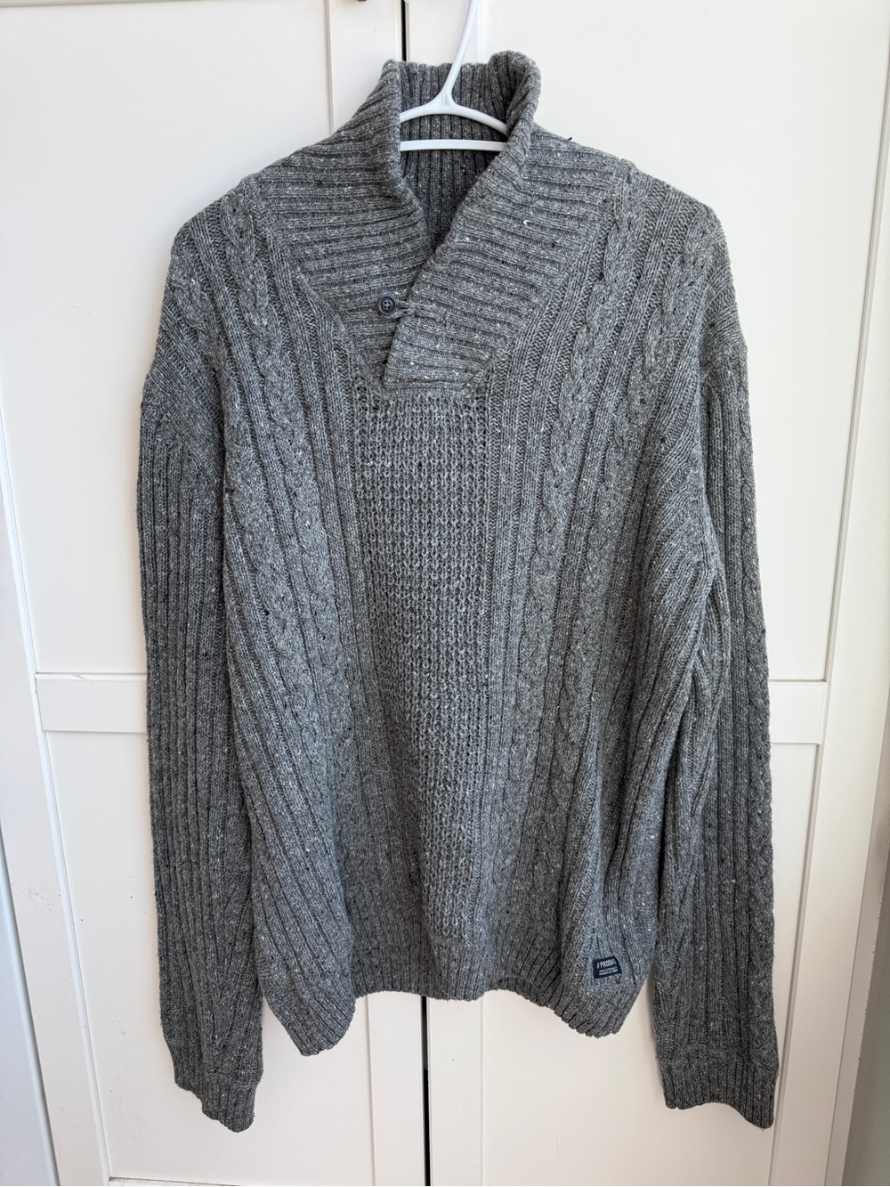 Produkt Men’s Size XL Grey Cable Knit Shawl Collar Sweater Pullover Fall Winter